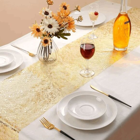 Brand New Gold Foil Mesh Organza Table Runner - 108" - Picture 1 of 3